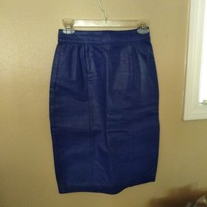 Blue leather skirt